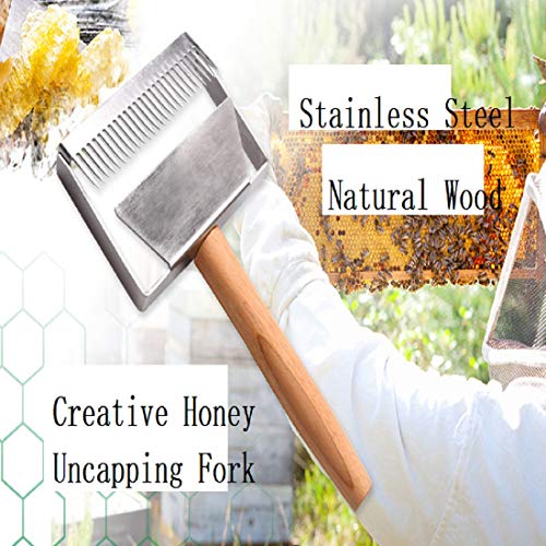 New Honey Hive Uncapping Fork Scraper Knife with Wood Handle Food Degree Stainless Steel Honey Uncapping Tool