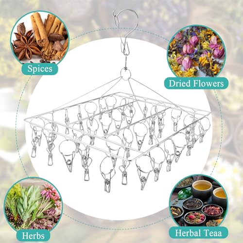 4-Pack Herb Drying Rack, Space Saving 40 Clips Stainless Steel Herb Drying Rack Hanging for Fresh Herbs, Flowers & Tea, Rustproof Over-the-Sink or Wall Mount for Garden, Kitchen & Craft Room