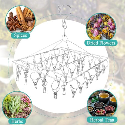 4-Pack Herb Drying Rack, Space Saving 40 Clips Stainless Steel Herb Drying Rack Hanging for Fresh Herbs, Flowers & Tea, Rustproof Over-the-Sink or Wall Mount for Garden, Kitchen & Craft Room