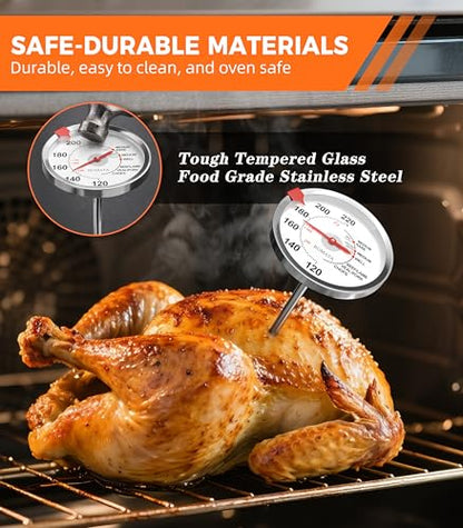BOMATA 2 Pack Stainless Steel Meat Thermometer Oven Safe, Leave in Probe Food Thermometer with 2.5-in Extra-Large Dial, IPX8 Waterproof, NSF Certified, for Cooking, Steak, Chicken, Turkey, Pork, Lamb - color: 2-pack