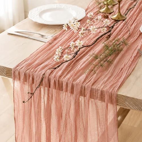 Dusty Pink Cheesecloth Table Runner 120 Inch 10FT Cheese Cloth Fabric Runners 1 Pack for Wedding Decoration, Baby Shower, Boho Decor - color: Dusty Pink