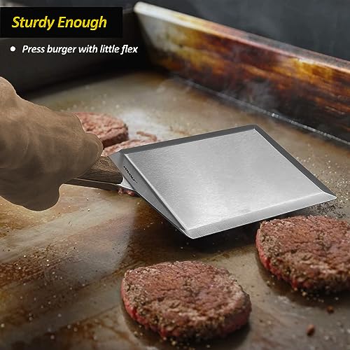 Extra Wide Spatula, Large Metal Spatula with Full Tang Wooden Handle & Beveled Edges for Skillets, Griddles & Grills, Pancake Flipper Turner, Smash Burgers Turner, 6 x 5-inches - size: 5" x 6"