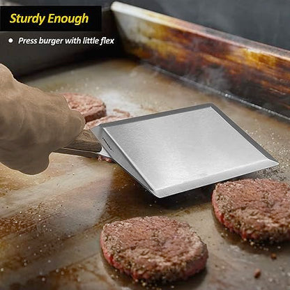 Extra Wide Spatula, Large Metal Spatula with Full Tang Wooden Handle & Beveled Edges for Skillets, Griddles & Grills, Pancake Flipper Turner, Smash Burgers Turner, 6 x 5-inches - size: 5" x 6"