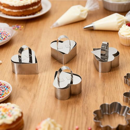 Heart Shaped Mousse Ring Set 4PCS with Pusher Stainless Steel Cake Mold for DIY Desserts Pastry Cheesecake Cookie Baking Tools(3.27 x 1.5Inch) - size: Heart