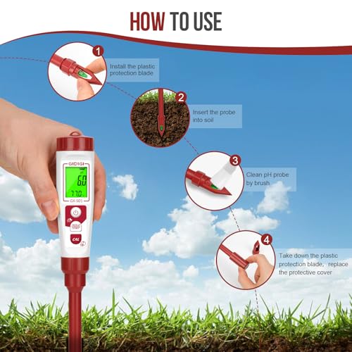 Digital pH Meter with Calibration Kits for Soil Water Food | for Soil, Garden, Water, Plants, Solution and Food, LCD Display, Calibration Powder Included, Plastic Protective Cap | For Soil, Garden, Water, Plants, Solution and Food, LCD Display, Calibratio