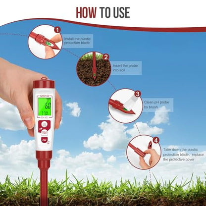 Digital pH Meter with Calibration Kits for Soil Water Food | for Soil, Garden, Water, Plants, Solution and Food, LCD Display, Calibration Powder Included, Plastic Protective Cap | For Soil, Garden, Water, Plants, Solution and Food, LCD Display, Calibratio