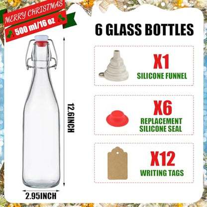 Sieral 6 Set Coquito Bottles 16 oz Christmas Swing Top Glass Bottles Christmas Flip Top Brewing Bottle for Vanilla Extract Homemade with Label Stickers Home Brewing Coquito Beverages Liqueur - color: Coquito