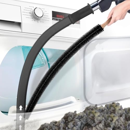 PetOde 2 Pieces Dryer Vent Cleaner Kit Compatible with Most Vacuum Cleaner, Dryer Lint Brush and Vacuum Hose Attachment, Quickly Lint Remover, Black - color: Black