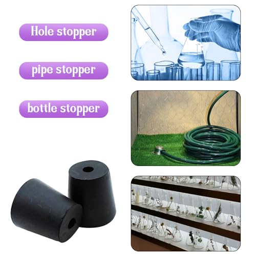 6Pcs Solid Rubber Stopper Bungs with Hole 18mm to 24mm Solid Test Tubes Bungs Stopper for Flask, Plug Holes and Test Tube(Black) - size: 18mm to 24mm