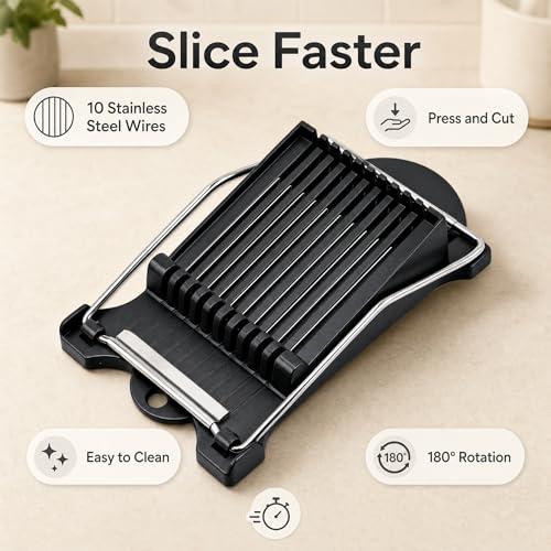FENGCHEN Luncheon Meat Slicer, Spam Cutter with 10 Stainless Steel Wires, Slice Tool for Boiled Eggs, Banana, Avocado, Black - color: Black