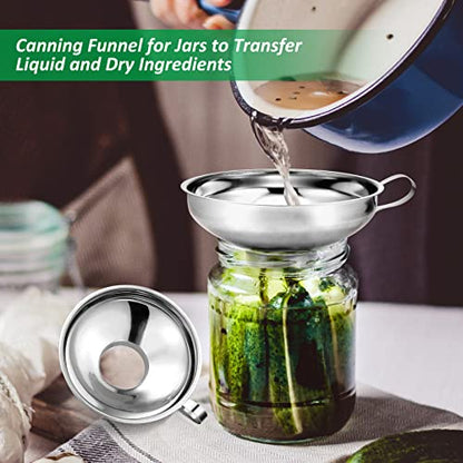 Canning Funnel with Strainer, Food Grade Funnel for Kitchen Use, Metal Large & Small Wide Mouth Funnels for Mason Jars, Stainless Steel & Dishwasher Safe