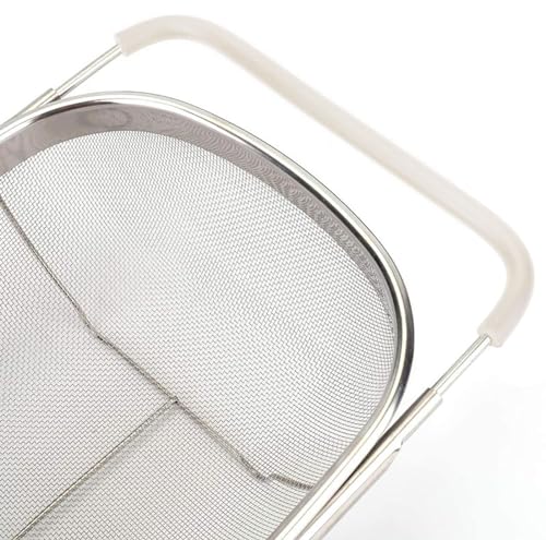 AJIODA Over The Sink Colander, 6 Quarts Stainless Steel Oval Colander with Expandable Rubber Grip Handle, Fine Mesh Strainer Baskets Kitchen Colanders for Strain, Drain, Rinse Vegetable, Fruits, Beige - color: Beige, size: Large