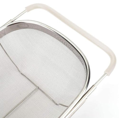 AJIODA Over The Sink Colander, 6 Quarts Stainless Steel Oval Colander with Expandable Rubber Grip Handle, Fine Mesh Strainer Baskets Kitchen Colanders for Strain, Drain, Rinse Vegetable, Fruits, Beige - color: Beige, size: Large