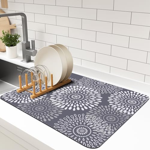 LuxStep Dish Drying Mat Super Absorbent Kitchen Counter Mat Rubber Backing Draining Mat Easy to Clean Kitchen Accessories Dish Rack Pad for Dishes, Utensils, Countertops, Sinks 15" x 18" Grey - color: Gray, size: 15" x 18"