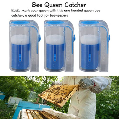 3Pcs Queen Bee Marking Cage Catcher, Queen Bee Marking Bottle, Plastic One Handed Bee Queen Marker Bottle Beekeeping Tools for Beekeepers (Blue) - color: Blue