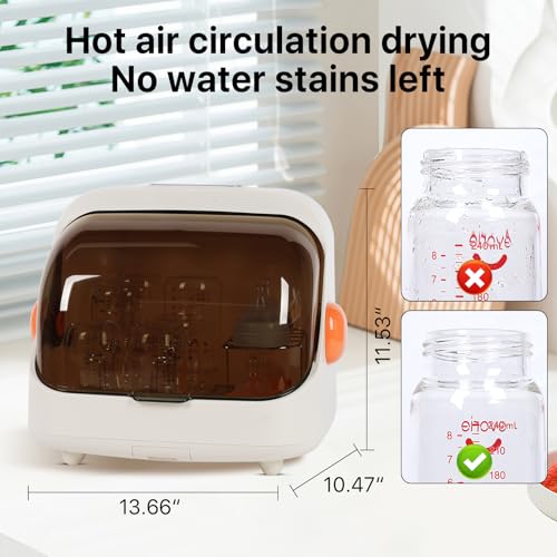 Transparent Baby Bottle Drying Rack with Cover | Double Lid, Removable Drain Tray, Dust-Proof Storage Box - color: White