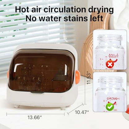 Transparent Baby Bottle Drying Rack with Cover | Double Lid, Removable Drain Tray, Dust-Proof Storage Box - color: White