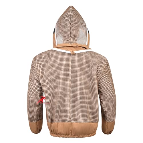 3 Layer Bee Jacket with Fencing Veil and One Pair of Gloves Beekeeping Jacket for Beginer and Professional Fully Protective Jacket Sting Proof Bee Jacket Ventilated Beekeeper Jacket (Khaki, X-Large) - color: Khaki, size: X-Large