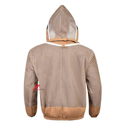 3 Layer Bee Jacket with Fencing Veil and One Pair of Gloves Beekeeping Jacket for Beginer and Professional Fully Protective Jacket Sting Proof Bee Jacket Ventilated Beekeeper Jacket (Khaki, X-Large) - color: Khaki, size: X-Large