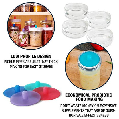 Masontops Pickle Pipes - Airlock Fermentation Lids - Fermentation Kit For Wide Mouth Mason Jar Sauerkraut & Pickle Kit - Fermentation Jar Not Included - size: Wide Mouth 4PK