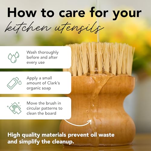 CLARK'S Cutting Board Oil Scrub Brush - Round Wood Applicator for Food Grade Mineral Oil and Wax on Wooden Bamboo, Cast Iron, and Utensils – Kitchen Countertops Food Safe - size: Small