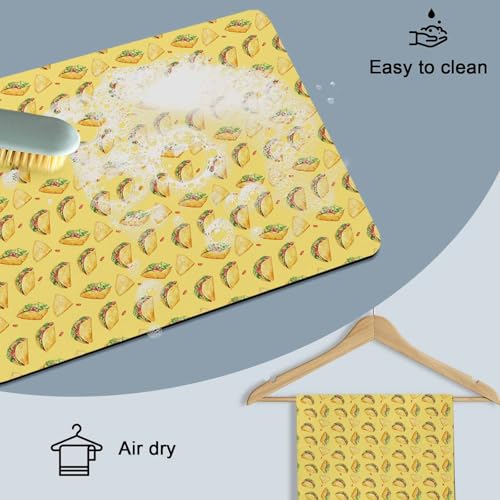 Yellow Tacos Dish Drying Mat for Kitchen Counter, Drying Mats Super Absorbent Microfiber Kitchen Countertop Protector Dishes Pad 12"x16", Cheese Vegetables Cartoon Food - size: 16" x 12"