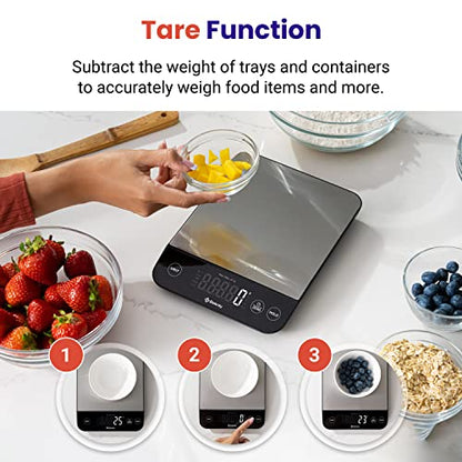 Etekcity Food Nutrition Scale, Smart Food Scale for calorie count, IPX6 Waterproof, Rechargeable, Bluetooth, Ounces and Grams for Weight Loss, Cooking, 304 Stainless Steel, Luminary 22lb - color: Luminary Stainless Steel