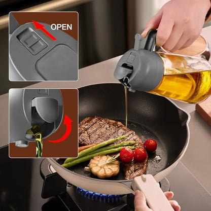 YARRAMATE 16oz/470ml Oil Sprayer for Cooking with Stickers, Food-grade Premium 2 in 1 Olive Oil Dispenser Bottle for Kitchen Gadgets, Air Fryer, Salad, Frying, BBQ (Gray) - color: 05_1Pc Grey