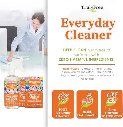 Truly Free Everyday Cleaner - Multipurpose Cleaner Spray, Kitchen Counter Cleaner, Natural Cleaning Products, Multi-Surface Household Solution - Pack of 3 - size: 4.5 Fl Oz (Pack of 2)