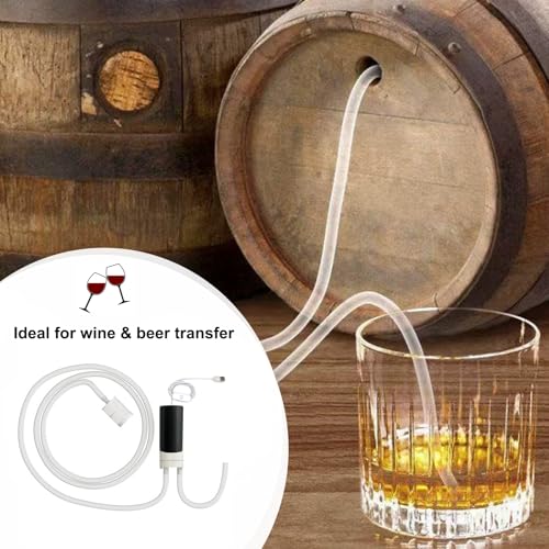 Food Grade Wine Siphon Pump, USB Wine Transfer Pump Auto Siphon Self Priming Pump for Bottling Home Brew Wine, Beer, Mead, Water, Beverages and Kombucha Beer Transfer Pump No Mess 2L/Min Low Noise - color: Black