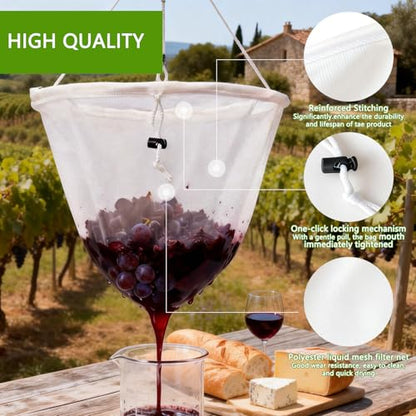 Brew Bags Extra Large Reusable 2 Pack 250 Micron Fine Mesh Bag for Fruit Cider Apple Grape Wine Press Drawstring Straining Brew in a Bag (2 pack-22"×26") - color: White 26*22" 70 Micron