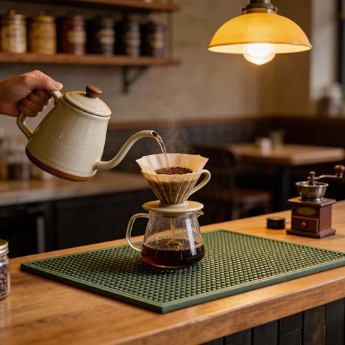 ZJWZLG Bar Mat 18"X12"(2 Pcs) Non-Slip Rubber Bar Mat, Spill Proof & Design,Easy to Clean Textured Surface forHome Bar,Coffee Station, Bartending - Protects Countertops & Glassware(Green). - color: Green-2pcs, size: 18" x 12"