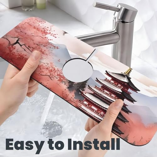 Kitchen Sink Faucet Mat Splash Guard, City Japanese Super Absorbent Drying Mat, Non-Slip Drain Pad for Bathroom Counter - color: City Japanese