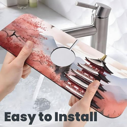 Kitchen Sink Faucet Mat Splash Guard, City Japanese Super Absorbent Drying Mat, Non-Slip Drain Pad for Bathroom Counter - color: City Japanese