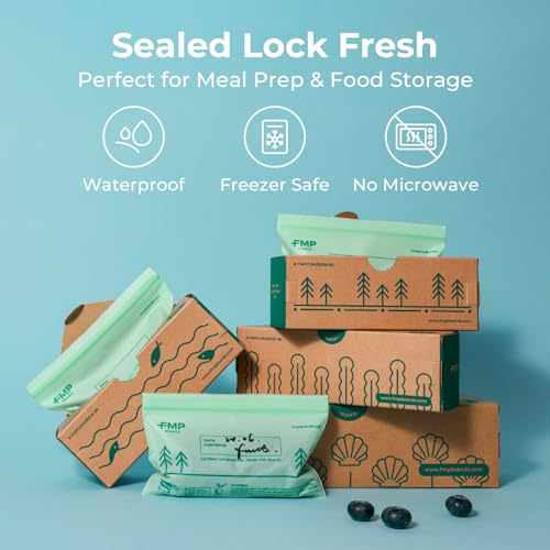 Fit Meal Prep 50 Pack 100% Compostable Food Storage Bags, 7 x 8" Resealable Freezer Bags Quart Size for Meat, Fruits, Plant-Based Sandwich Bag, ASTM D6400, US BPI & EU OK Compost Certified - style: Quart