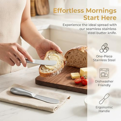 2PCS Stainless Steel Butter Knife Set, Multipurpose Butter Spreader Knife for Cold Butter, Cream Cheese, Jam, Pastry, Charcuterie Board and Kitchen Food Prep