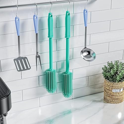 Long Silicone Bottle Cleaning Brush | 2 Pack| 16”+13”Water Bottle Brush Cleaner Brush for Hydro Flask,Glassware,Vacuum Sports Bottle&Vases,Silicone Water Bottle Cleaner Brush for Narrow Neck - color: Green
