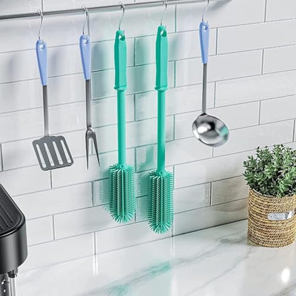 Long Silicone Bottle Cleaning Brush | 2 Pack| 16”+13”Water Bottle Brush Cleaner Brush for Hydro Flask,Glassware,Vacuum Sports Bottle&Vases,Silicone Water Bottle Cleaner Brush for Narrow Neck - color: Green