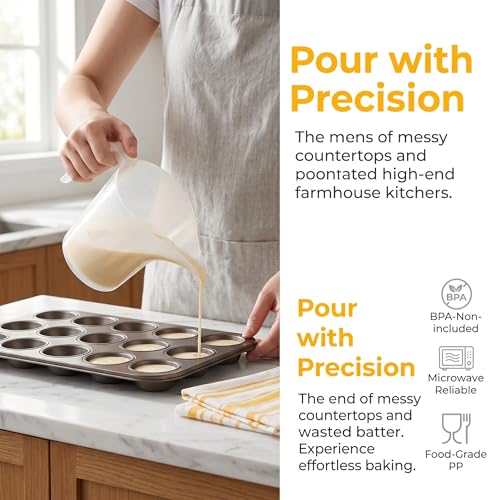 WUWEOT 12 Pack Measuring Funnel Pitcher, 33OZ Easy Pour Measuring Cup with Long Spout for Soap Cakes Making, Filling Muffin Pans, Bakeware Molds, Oils, Fluids (1000ml)