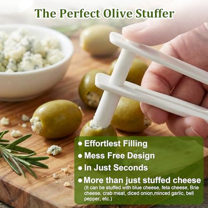 Olive Stuffer, Blue Cheese Olive Stuffer Tool, Applied to Make Accompaniment to Martinis and Cocktail, Simple to Operate, Easy to Clean, White PP(2 Pack)