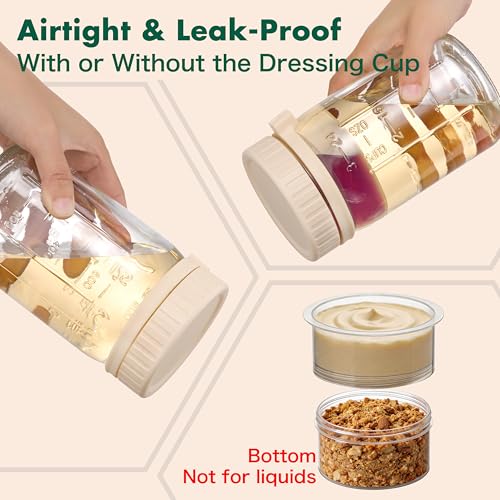 Danmu 32 oz Salad Jars with 2 Dressing Cups - Glass Mason Jar Meal Prep Containers,Wide Mouth,Leak Proof,Dishwasher Safe - Dry Wet Food Separation for Fresh Salad,Leftovers 4 Pack - color: Pearl White