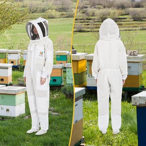ANDES 3-Layer Mesh Ventilated Bee Suit with 2 Veils & Goatskin Gloves, XXL | Professional Full Body Sting-Proof Beekeeper Suit, Unisex for Beginners & Commercial Beekeepers - size: XX-Large
