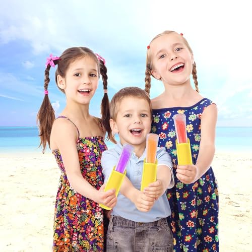 JANYUN 24 Pack Yellow Popsicle Bags Ice Pop Sleeves Antifreezing Holder | DIY Blank Elasticity Neoprene Freeze Frozen Pops Holders Yogurt Treats Sleeves Summer Party Favors Classroom School Gifts - color: Yellow