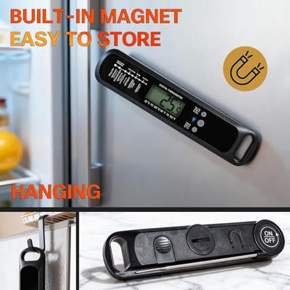 Meat Thermometer Digital with High Precision LED, IP67 Waterproof, Instant Read Food Thermometer for Air Fryer, Oven, BBQ & Kitchen