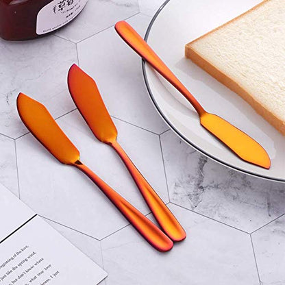 Stainless Steel 18/10 Cheese Desert Knives, Set of 4, Gold Breakfast Butter Knife, Slicer Sandwich Spreader (Magic Red) - color: Magic Red