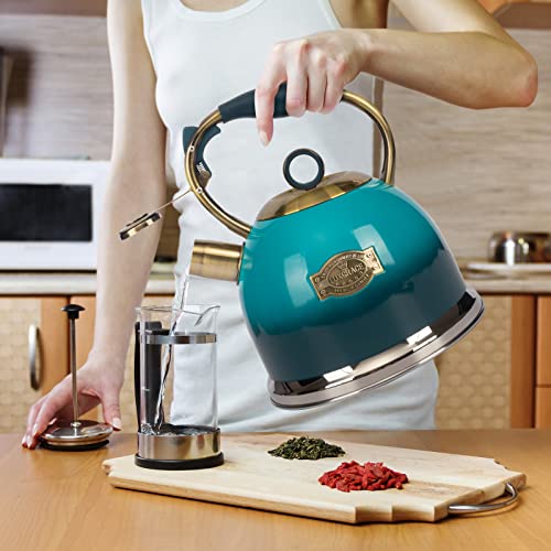 Tea Kettle -3.0 Quart Tea Kettles Stovetop Whistling Teapot Stainless Steel Tea Pots for Stove Top Whistle Tea Pot - color: Blue