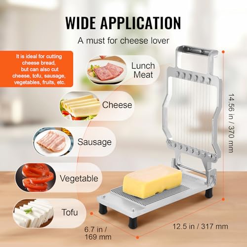 VEVOR Cheese Slicer, Butter Cutter with 0.39" & 0.78" Cheeser Butter Cutting Blade, Detachable Cheese Slicer Wire, Aluminum Alloy Commercial Cheese Cutter with 316 Stainless Steel Knife Wire - size: 0.39" & 0.78"