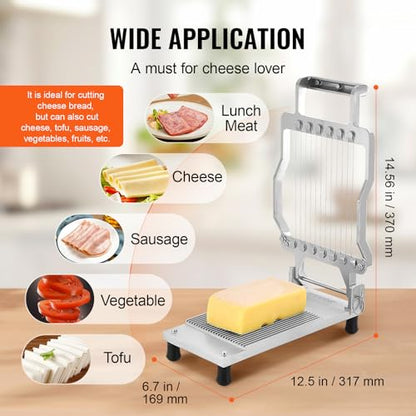 VEVOR Cheese Slicer, Butter Cutter with 0.39" & 0.78" Cheeser Butter Cutting Blade, Detachable Cheese Slicer Wire, Aluminum Alloy Commercial Cheese Cutter with 316 Stainless Steel Knife Wire - size: 0.39" & 0.78"
