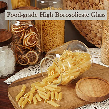 Labina Glass Storage Container Airtight Food Jars Kitchen Canister with Wood Lids, 20 Oz Wide Mouth Pantry Organization Glass Jar for Flour, Sugar, Cookie, Spagetti, Nuts and Candy (2 Pack) - size: A2: 20 Oz 2 pcs