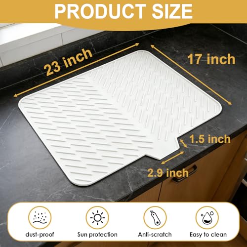 Silicone Dish Drying Mat 23x17,Food-Grade Silicone,Easy Clean Pad for Countertop Protection,Heat Resistant,Easy Clean,Non-Slip Drain Pad with Built-in Drain,Multi-Functional Use,White - color: White, size: 23" x 17"